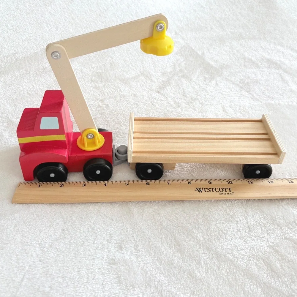 Melissa & Doug Magnetic Car Loader Wooden Toy Kids Red Yellow Numbered Cars Set